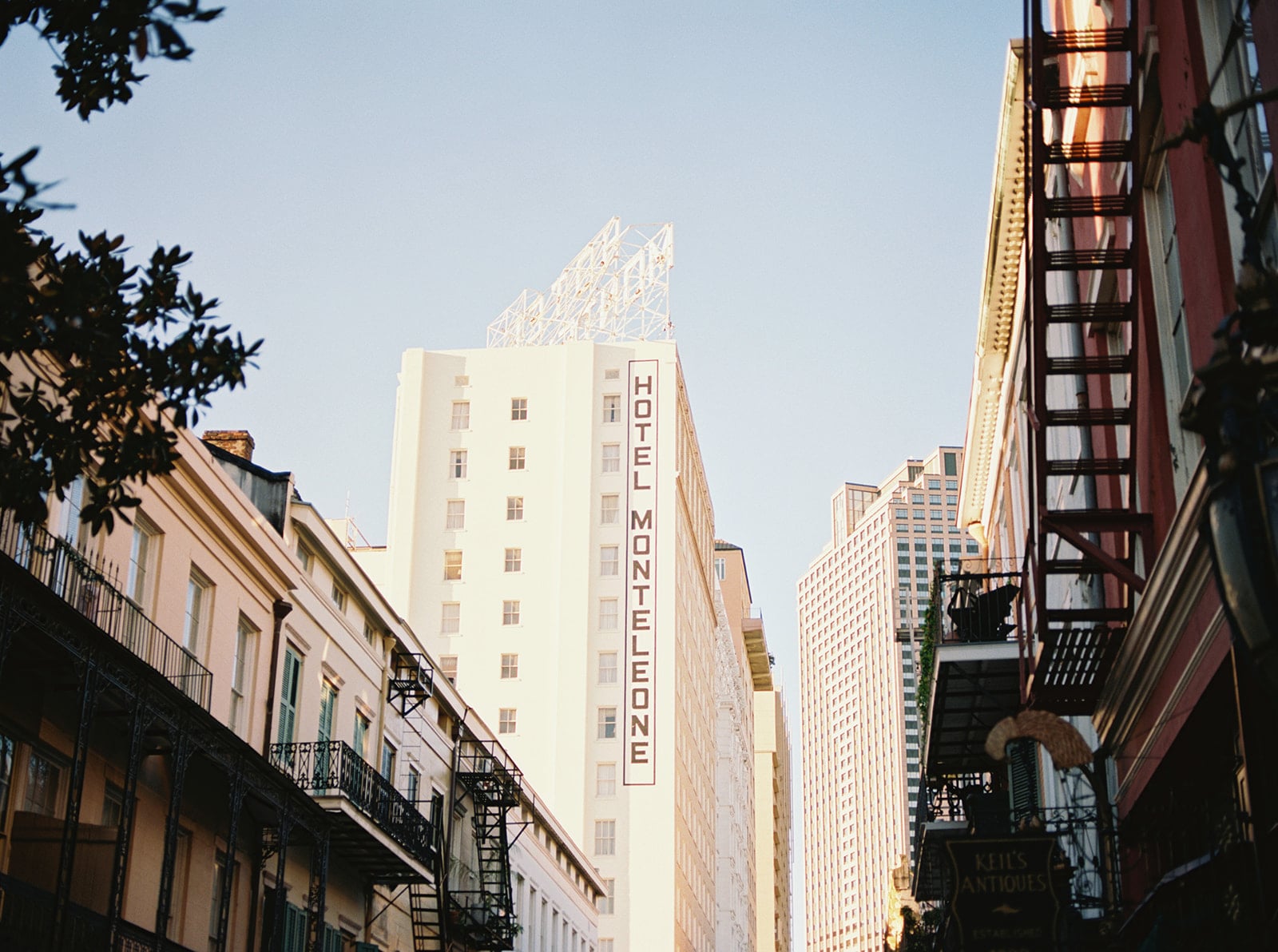 Hotel Monteleone's vertical sign on its grand building in historic New Orleans.